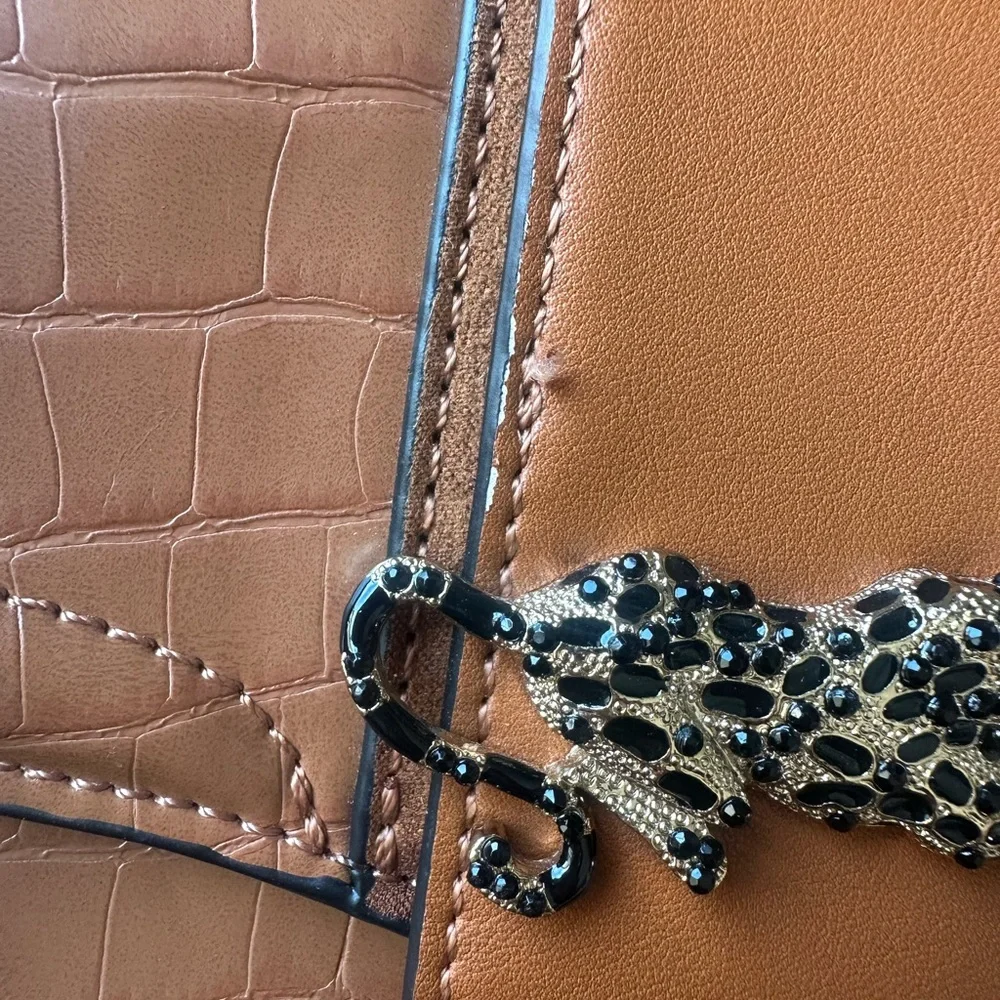 Topshop Tan Croc-Embossed Mini Belt Bag with Leopard Clasp - Picture 7 of 14